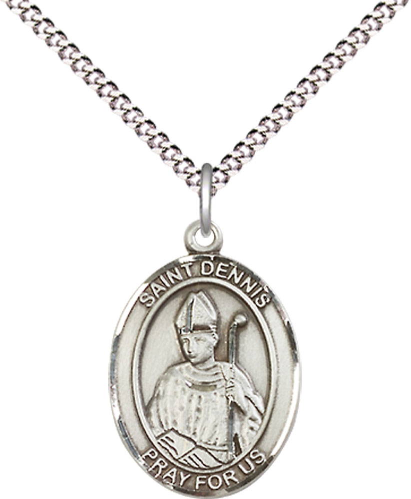 Sterling Silver Saint Dennis Pendant on a 18 inch Light Rhodium Light Curb chain