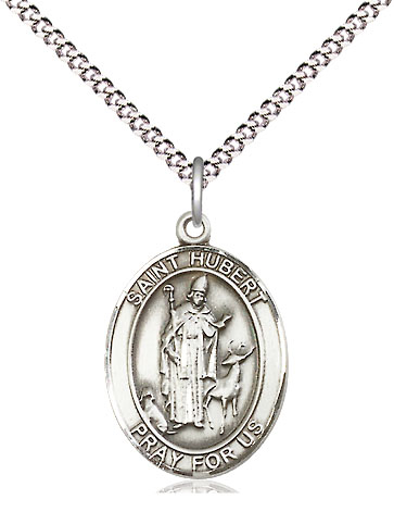 Sterling Silver Saint Hubert of Liege Pendant on a 18 inch Light Rhodium Light Curb chain