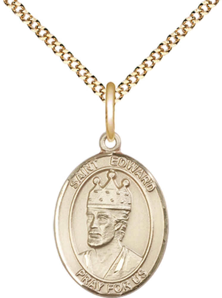 14kt Gold Filled Saint Edward the Confessor Pendant on a 18 inch Gold Plate Light Curb chain