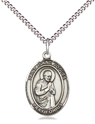 Sterling Silver Saint Isaac Jogues Pendant on a 18 inch Light Rhodium Light Curb chain