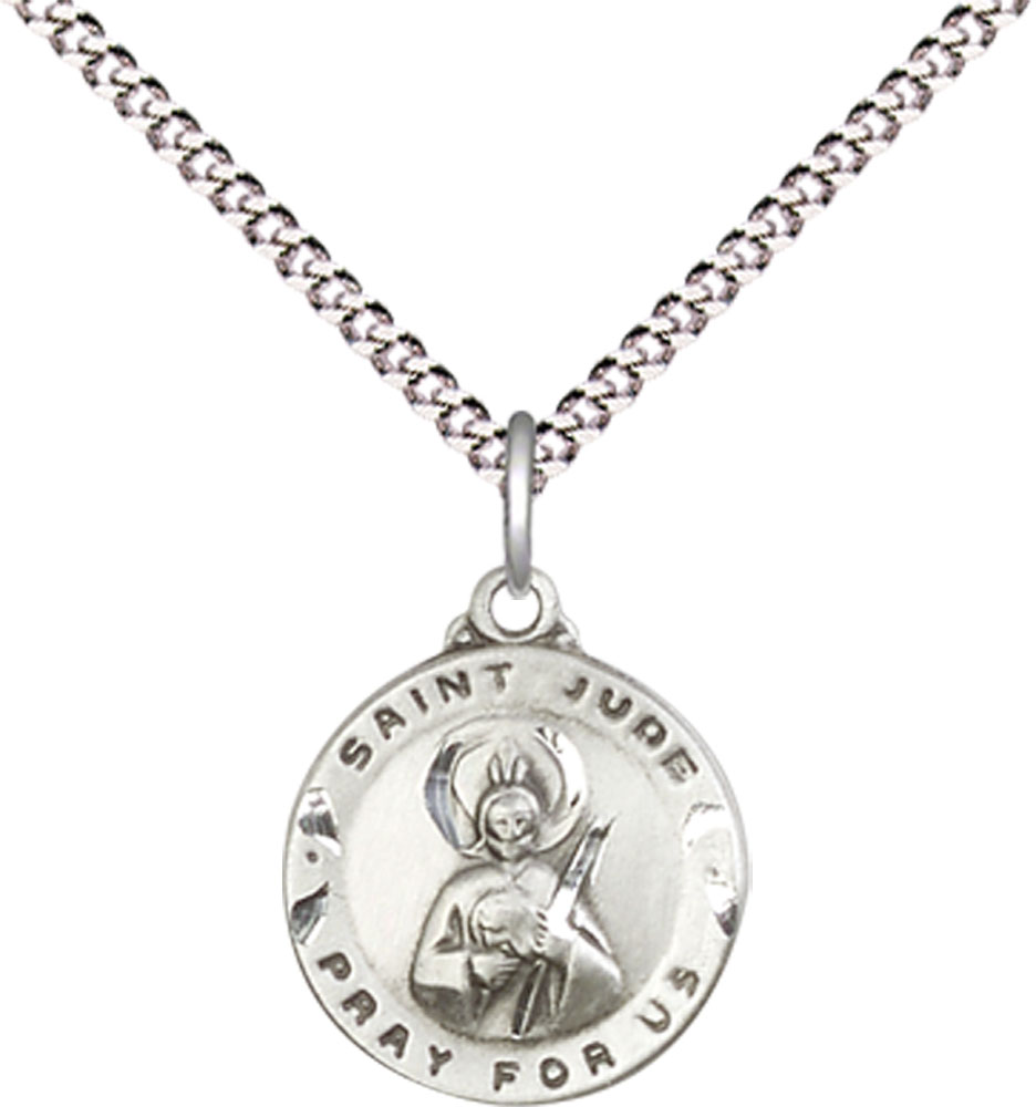 Sterling Silver Saint Jude Pendant on a 18 inch Light Rhodium Light Curb chain