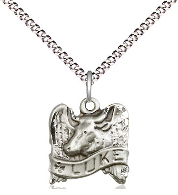 Sterling Silver Saint Luke Pendant on a 18 inch Light Rhodium Light Curb chain