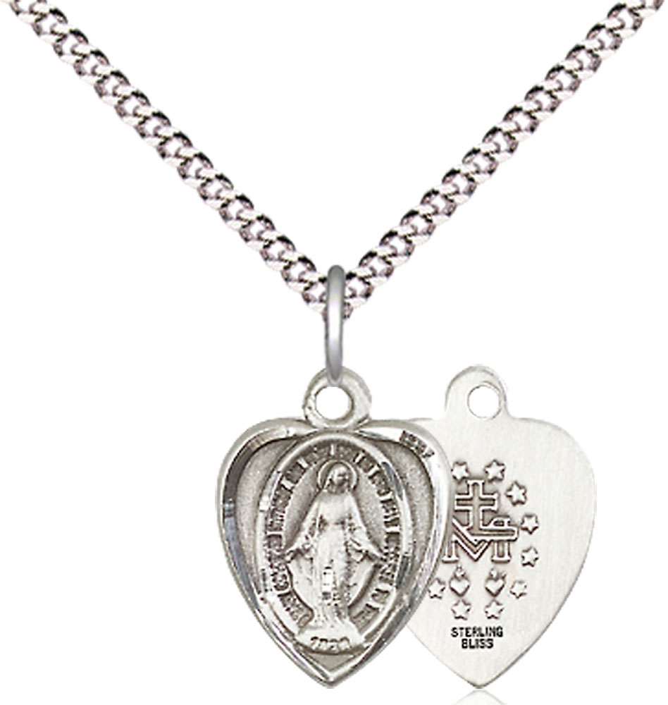 Sterling Silver Miraculous Pendant on a 18 inch Light Rhodium Light Curb chain