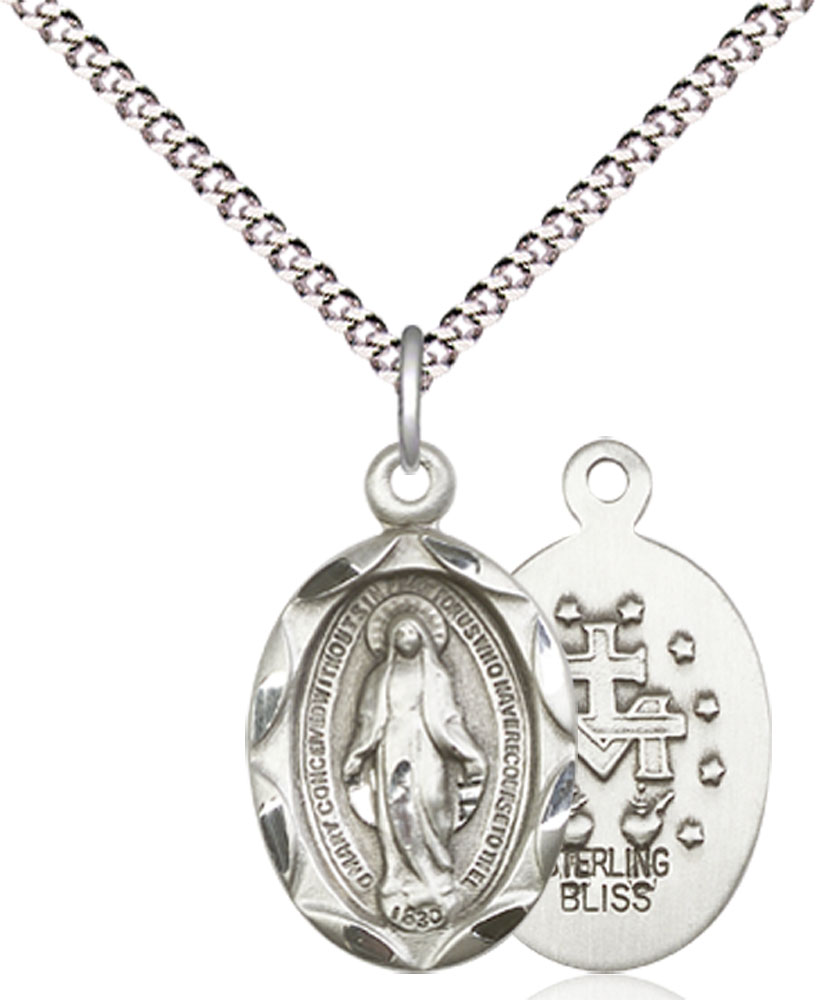 Sterling Silver Miraculous Pendant on a 18 inch Light Rhodium Light Curb chain