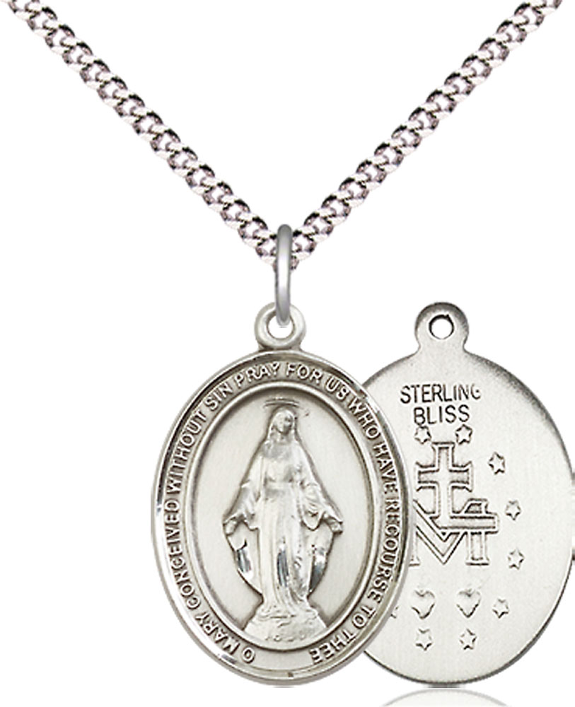 Sterling Silver Miraculous Pendant on a 18 inch Light Rhodium Light Curb chain