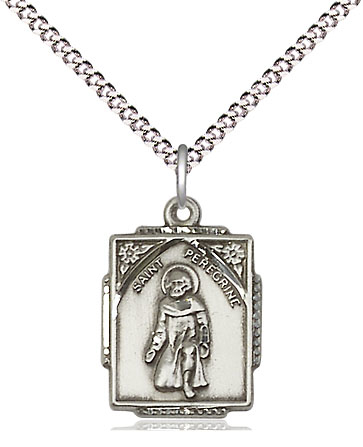 Sterling Silver Saint Peregrine Pendant on a 18 inch Light Rhodium Light Curb chain