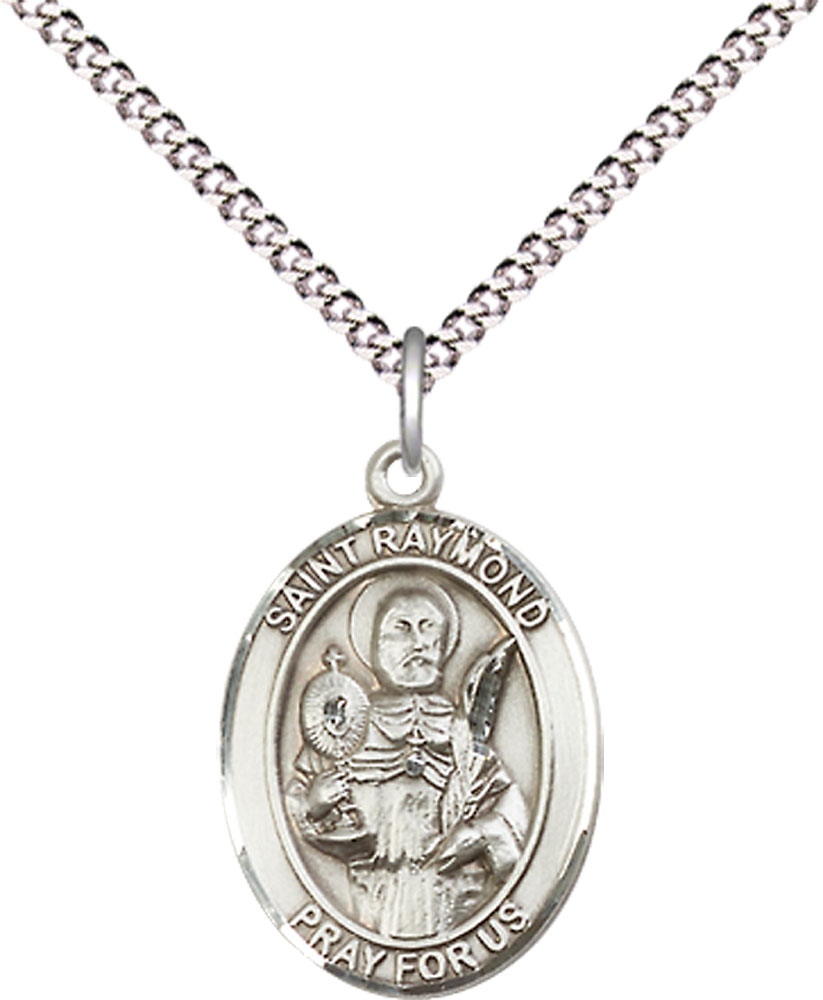 Sterling Silver Saint Raymond Nonnatus Pendant on a 18 inch Light Rhodium Light Curb chain