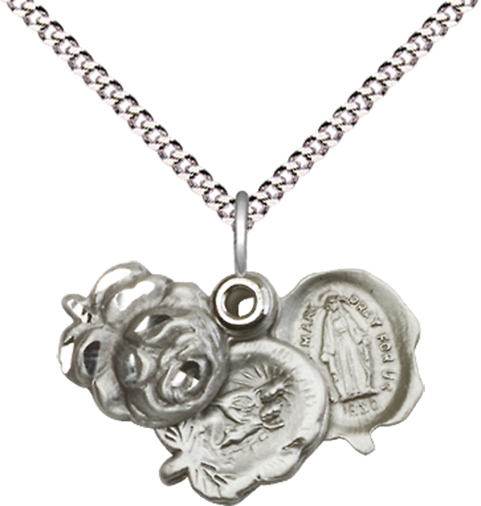 Sterling Silver Rosebud Pendant on a 18 inch Light Rhodium Light Curb chain