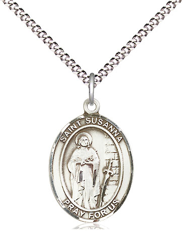 Sterling Silver Saint Susanna Pendant on a 18 inch Light Rhodium Light Curb chain