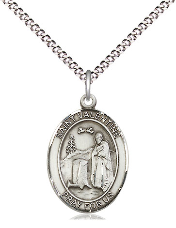 Sterling Silver Saint Valentine of Rome Pendant on a 18 inch Light Rhodium Light Curb chain
