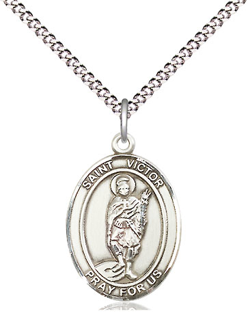 Sterling Silver Saint Victor of Marseilles Pendant on a 18 inch Light Rhodium Light Curb chain