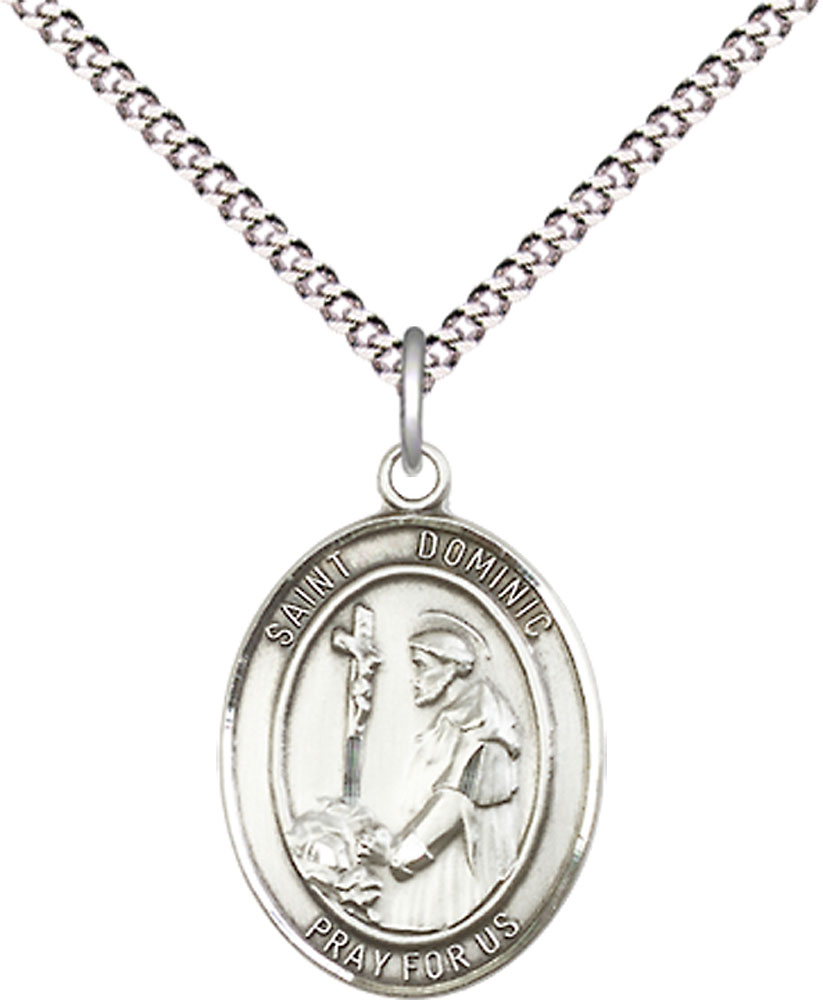 Sterling Silver Saint Dominic de Guzman Pendant on a 18 inch Light Rhodium Light Curb chain