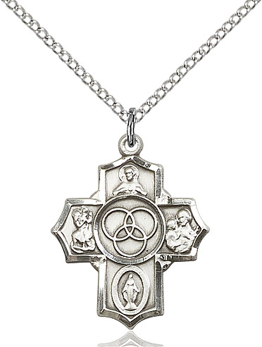Sterling Silver New Family 5-Way Pendant on a 18 inch Sterling Silver Light Curb chain