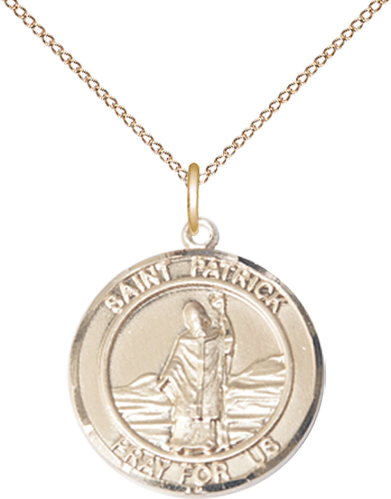 14kt Gold Filled Saint Patrick Pendant on a 18 inch Gold Filled Light Curb chain