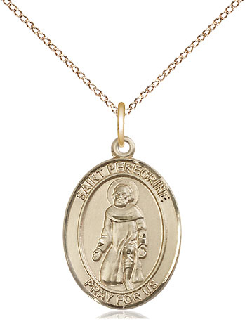14kt Gold Filled Saint Peregrine Laziosi Pendant on a 18 inch Gold Filled Light Curb chain