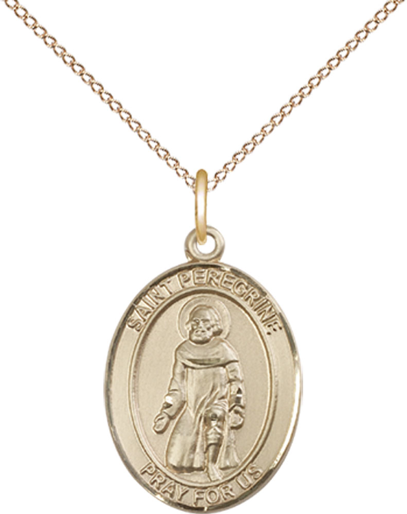 14kt Gold Filled Saint Peregrine Laziosi Pendant on a 18 inch Gold Filled Light Curb chain
