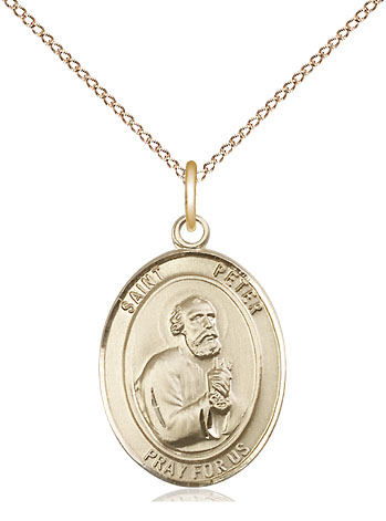 14kt Gold Filled Saint Peter the Apostle Pendant on a 18 inch Gold Filled Light Curb chain