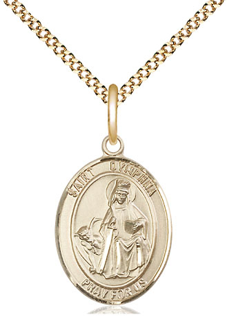 14kt Gold Filled Saint Dymphna Pendant on a 18 inch Gold Plate Light Curb chain