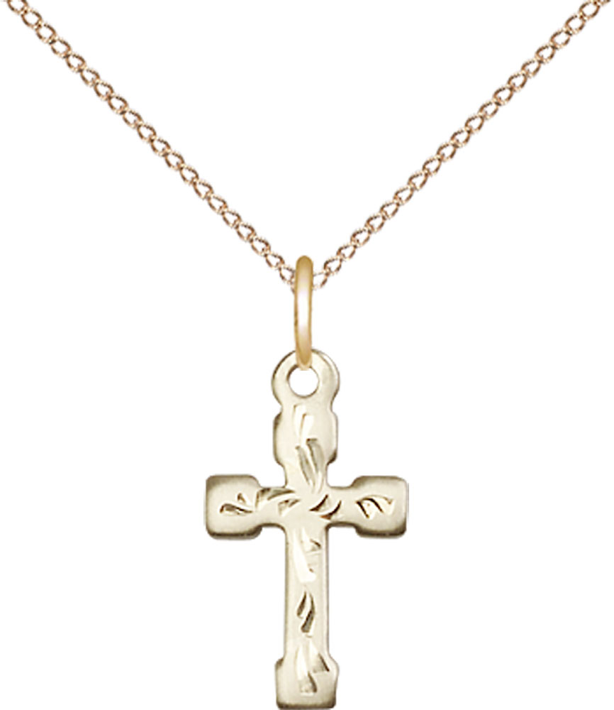 14kt Gold Filled Cross Pendant on a 18 inch Gold Filled Light Curb chain