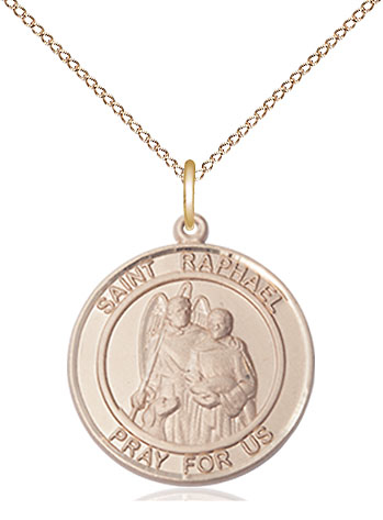 14kt Gold Filled Saint Raphael the Archangel Pendant on a 18 inch Gold Filled Light Curb chain
