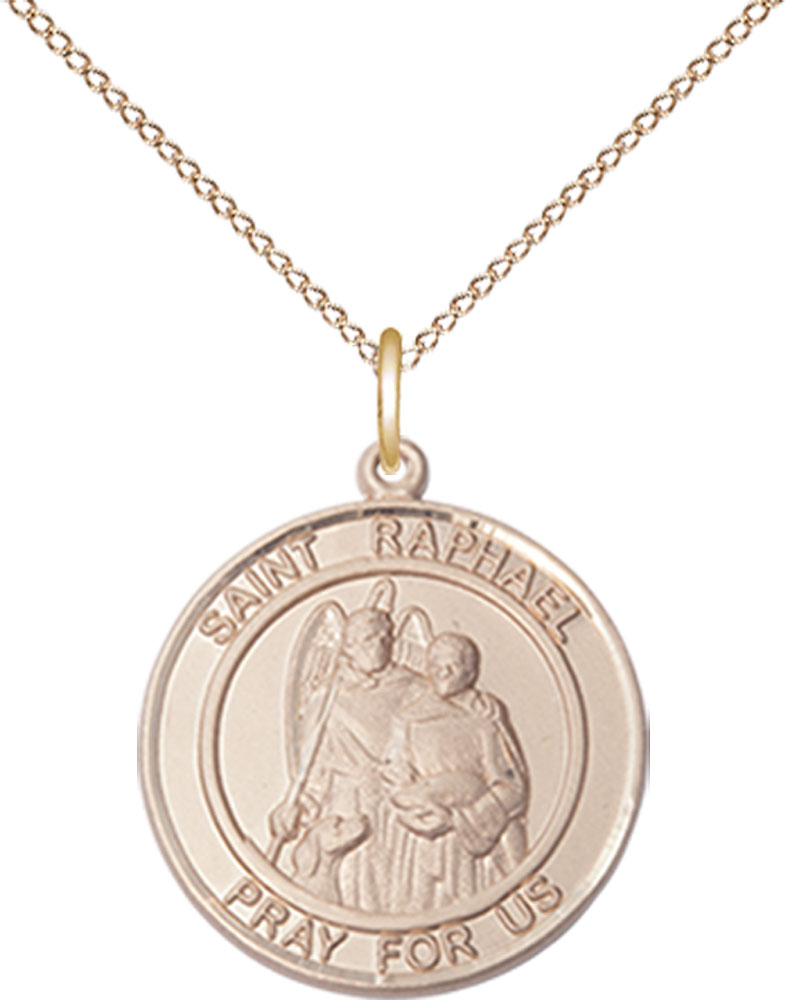 14kt Gold Filled Saint Raphael the Archangel Pendant on a 18 inch Gold Filled Light Curb chain