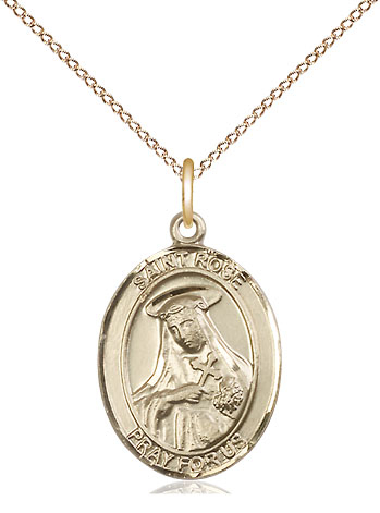 14kt Gold Filled Saint Rose of Lima Pendant on a 18 inch Gold Filled Light Curb chain