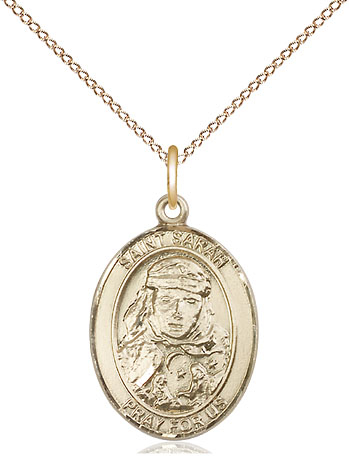 14kt Gold Filled Saint Sarah Pendant on a 18 inch Gold Filled Light Curb chain