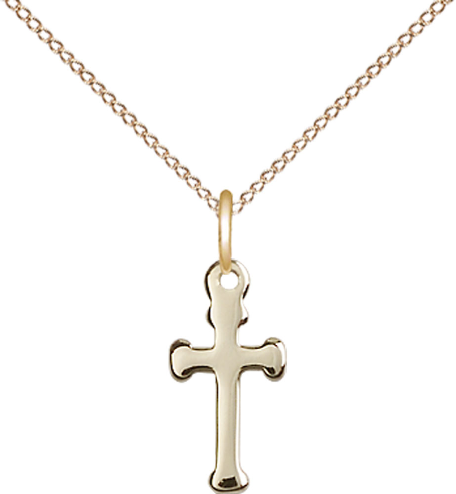 14kt Gold Filled Cross Pendant on a 18 inch Gold Filled Light Curb chain