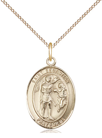 14kt Gold Filled Saint Sebastian Pendant on a 18 inch Gold Filled Light Curb chain