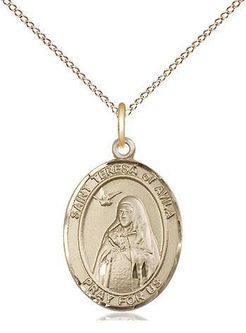 14kt Gold Filled Saint Teresa of Avila Pendant on a 18 inch Gold Filled Light Curb chain