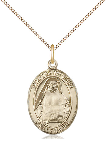 14kt Gold Filled Saint Edith Stein Pendant on a 18 inch Gold Filled Light Curb chain