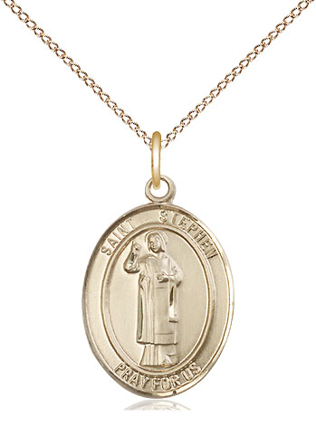 14kt Gold Filled Saint Stephen the Martyr Pendant on a 18 inch Gold Filled Light Curb chain