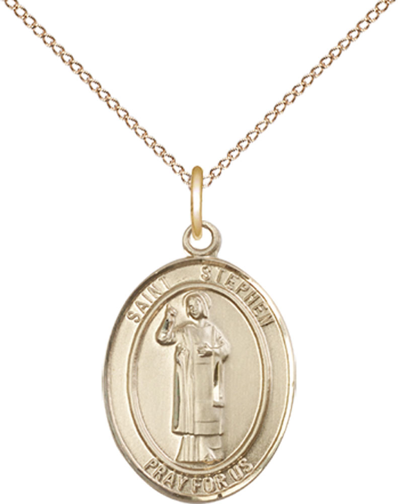 14kt Gold Filled Saint Stephen the Martyr Pendant on a 18 inch Gold Filled Light Curb chain