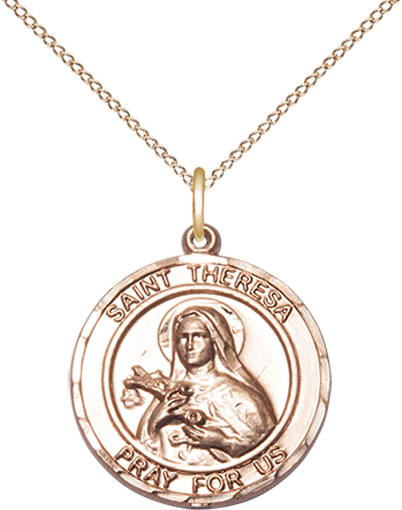 14kt Gold Filled Saint Theresa Pendant on a 18 inch Gold Filled Light Curb chain