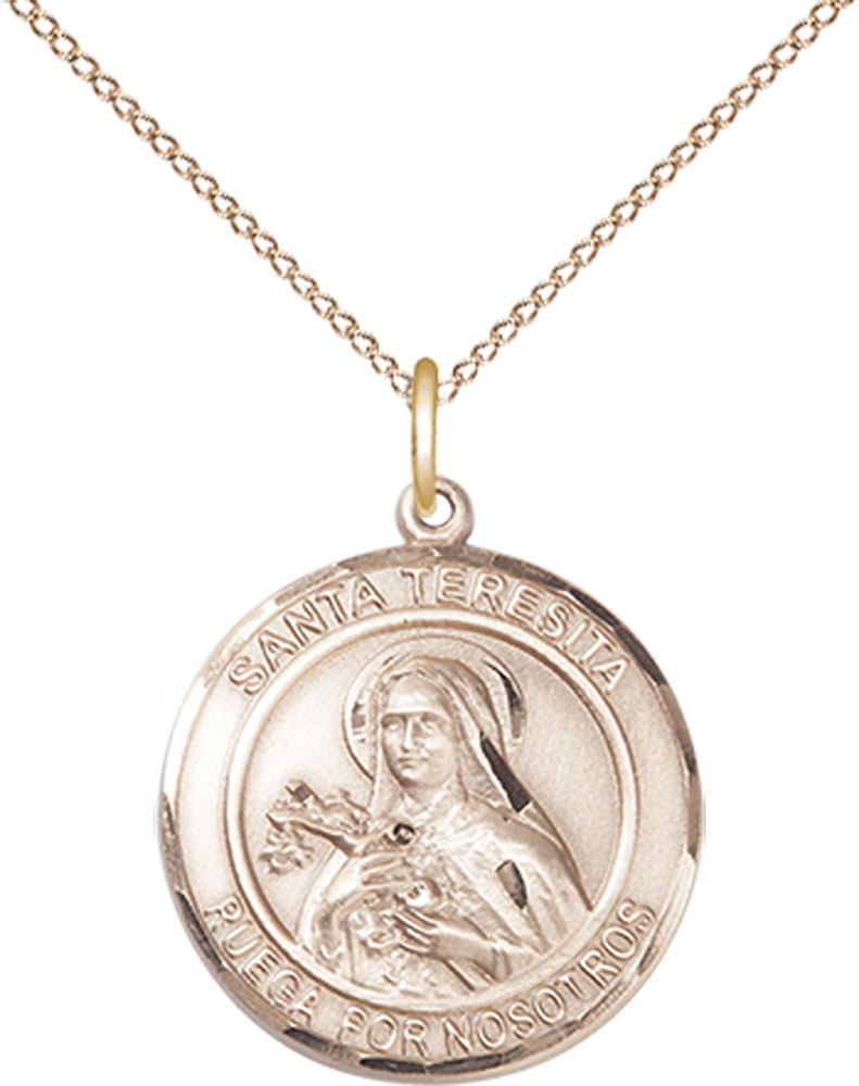 14kt Gold Filled Santa Teresita Pendant on a 18 inch Gold Filled Light Curb chain