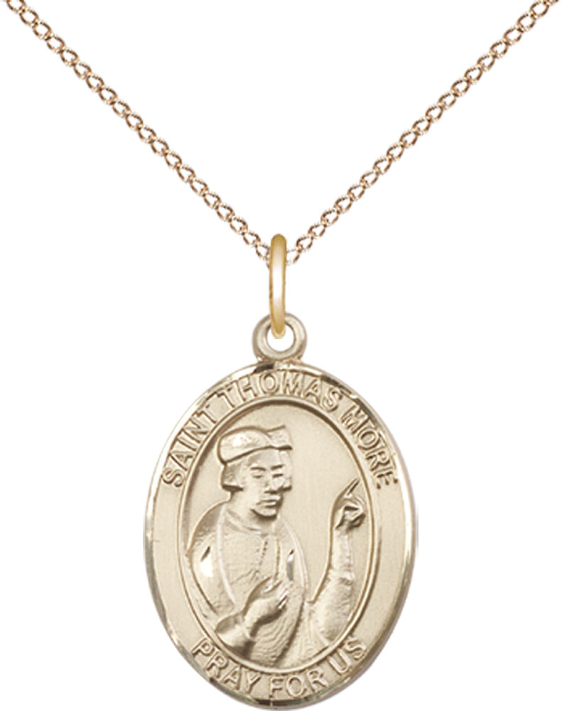 14kt Gold Filled Saint Thomas More Pendant on a 18 inch Gold Filled Light Curb chain