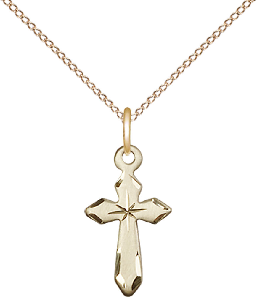 14kt Gold Filled Cross Pendant on a 18 inch Gold Filled Light Curb chain