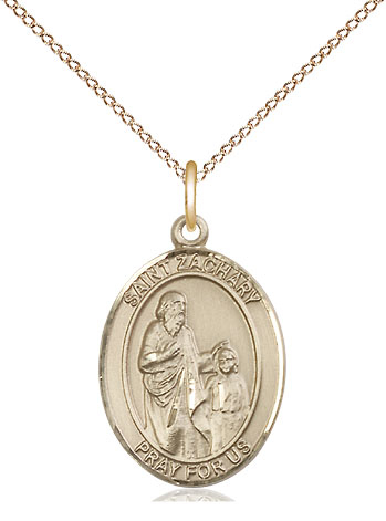 14kt Gold Filled Saint Zachary Pendant on a 18 inch Gold Filled Light Curb chain
