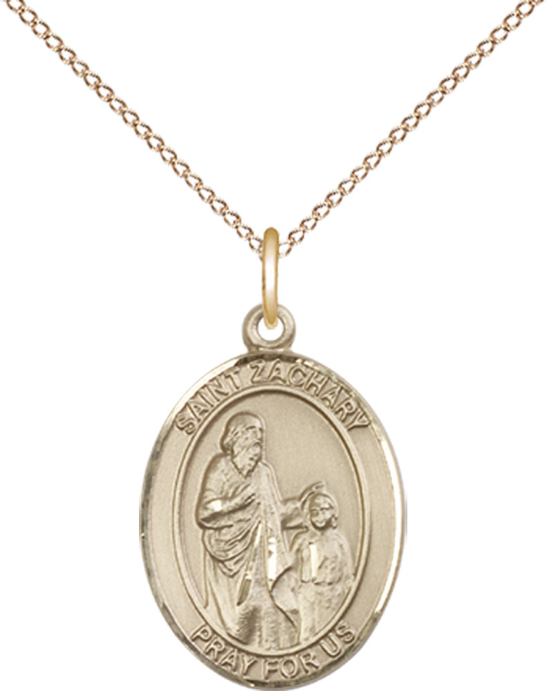 14kt Gold Filled Saint Zachary Pendant on a 18 inch Gold Filled Light Curb chain