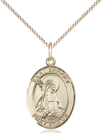 14kt Gold Filled Saint Bridget of Sweden Pendant on a 18 inch Gold Filled Light Curb chain