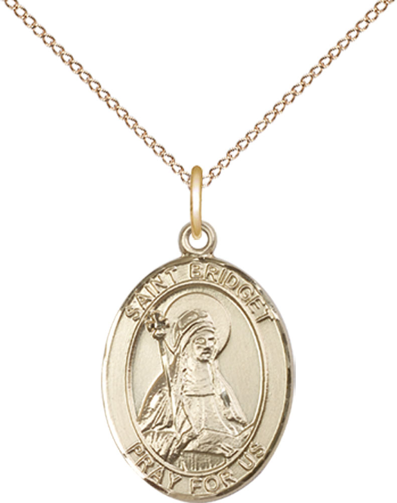 14kt Gold Filled Saint Bridget of Sweden Pendant on a 18 inch Gold Filled Light Curb chain