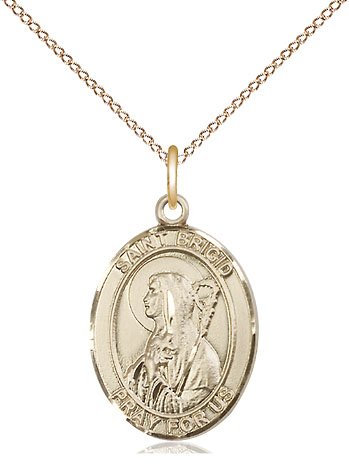 14kt Gold Filled Saint Brigid of Ireland Pendant on a 18 inch Gold Filled Light Curb chain