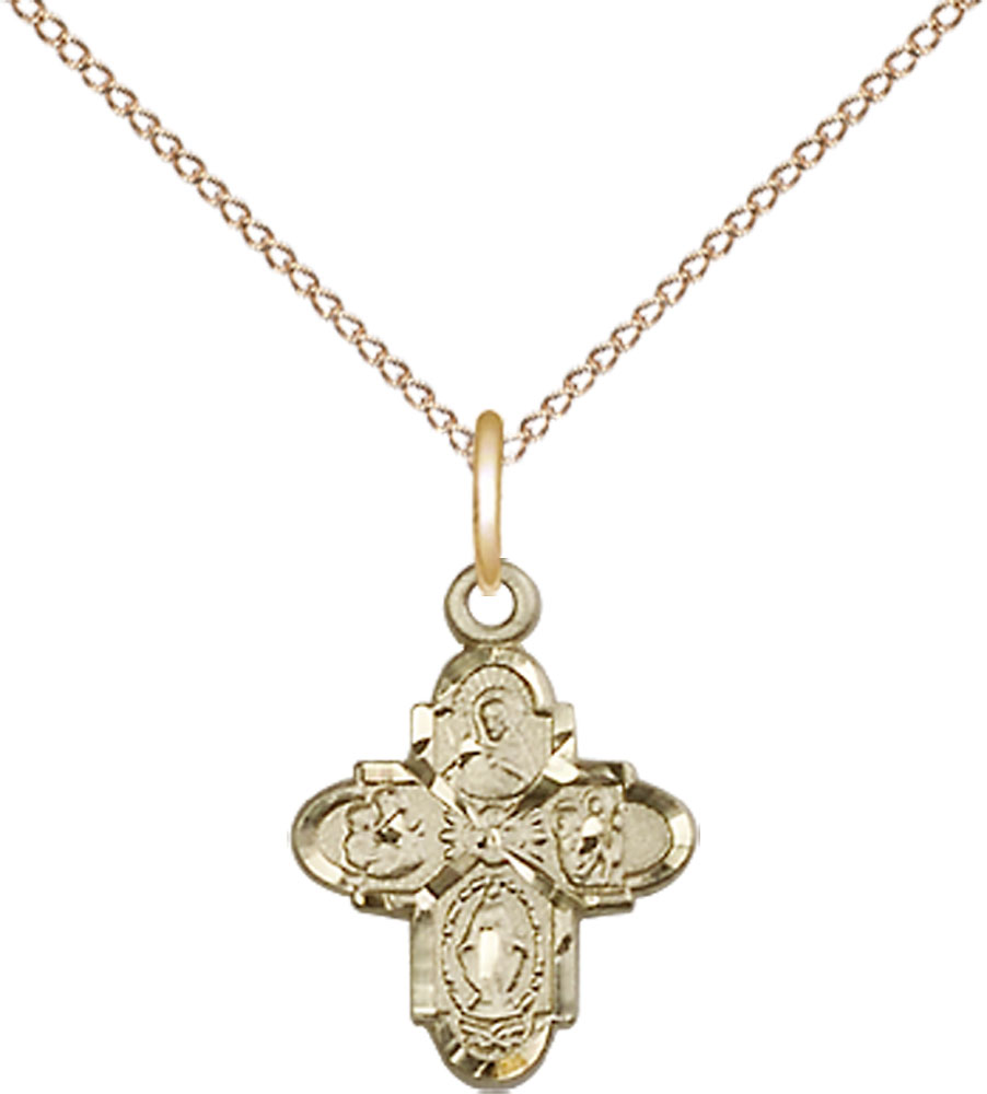 14kt Gold Filled 4-Way Pendant on a 18 inch Gold Filled Light Curb chain