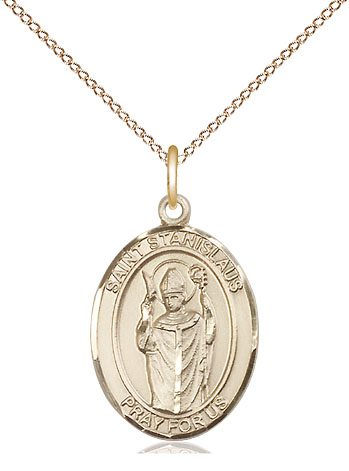 14kt Gold Filled Saint Stanislaus Pendant on a 18 inch Gold Filled Light Curb chain