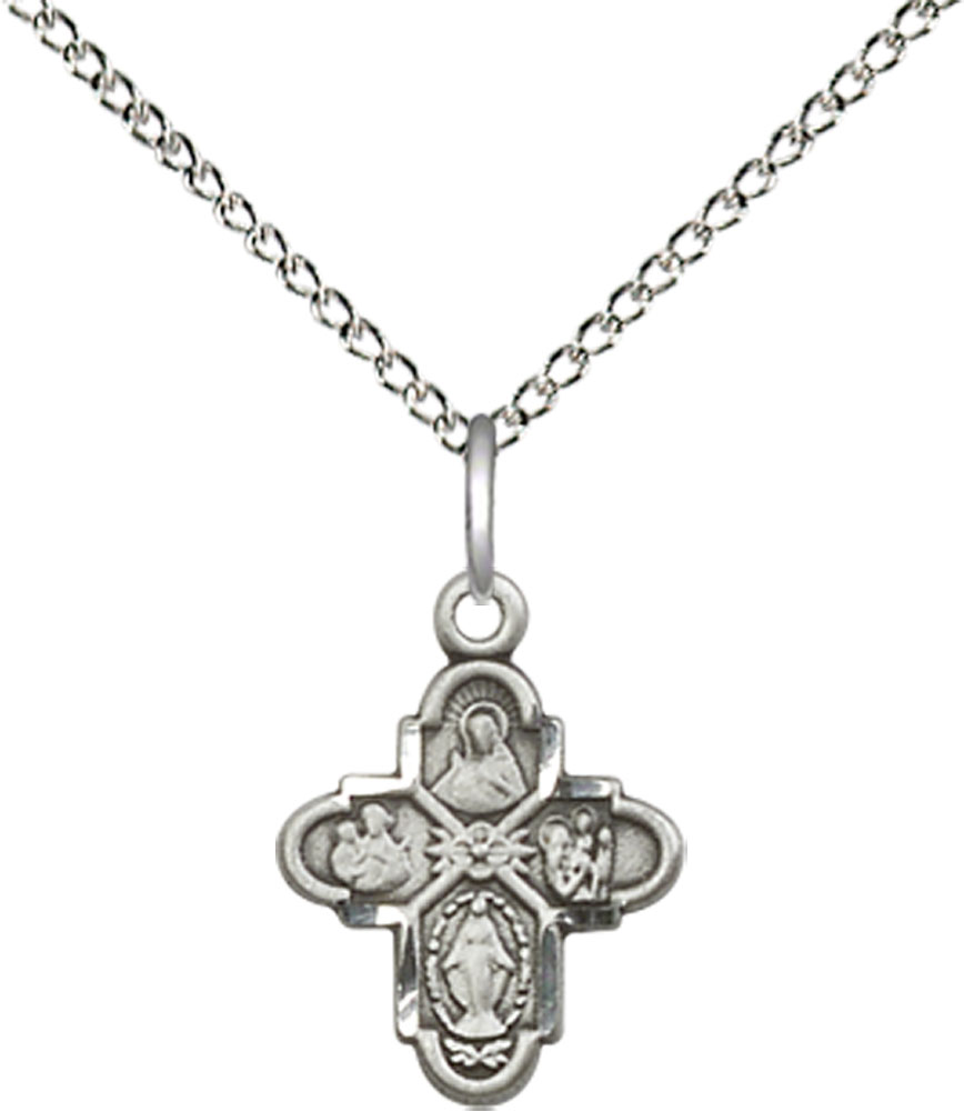 Sterling Silver 4-Way Pendant on a 18 inch Sterling Silver Light Curb chain