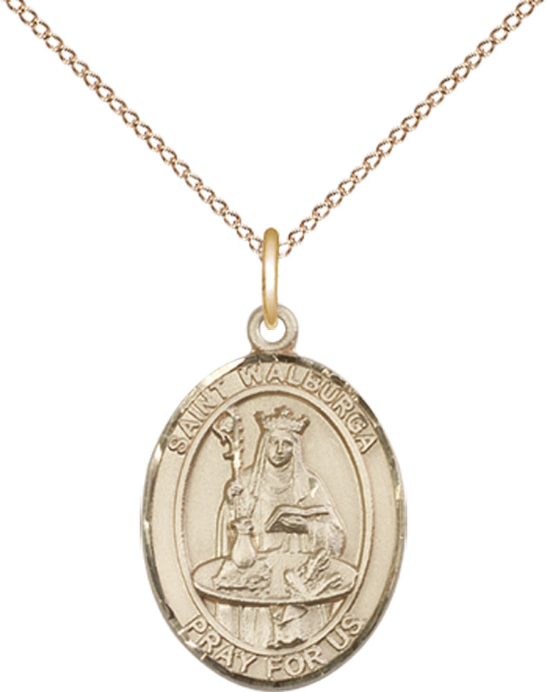14kt Gold Filled Saint Walburga Pendant on a 18 inch Gold Filled Light Curb chain