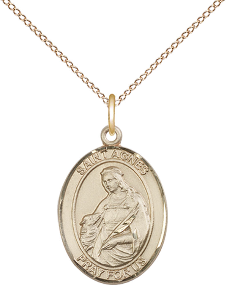 14kt Gold Filled Saint Agnes of Rome Pendant on a 18 inch Gold Filled Light Curb chain