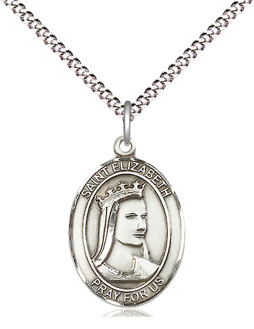 Sterling Silver Saint Elizabeth of Hungary Pendant on a 18 inch Light Rhodium Light Curb chain