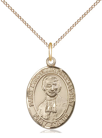 14kt Gold Filled Saint Marcellin Champagnat Pendant on a 18 inch Gold Filled Light Curb chain