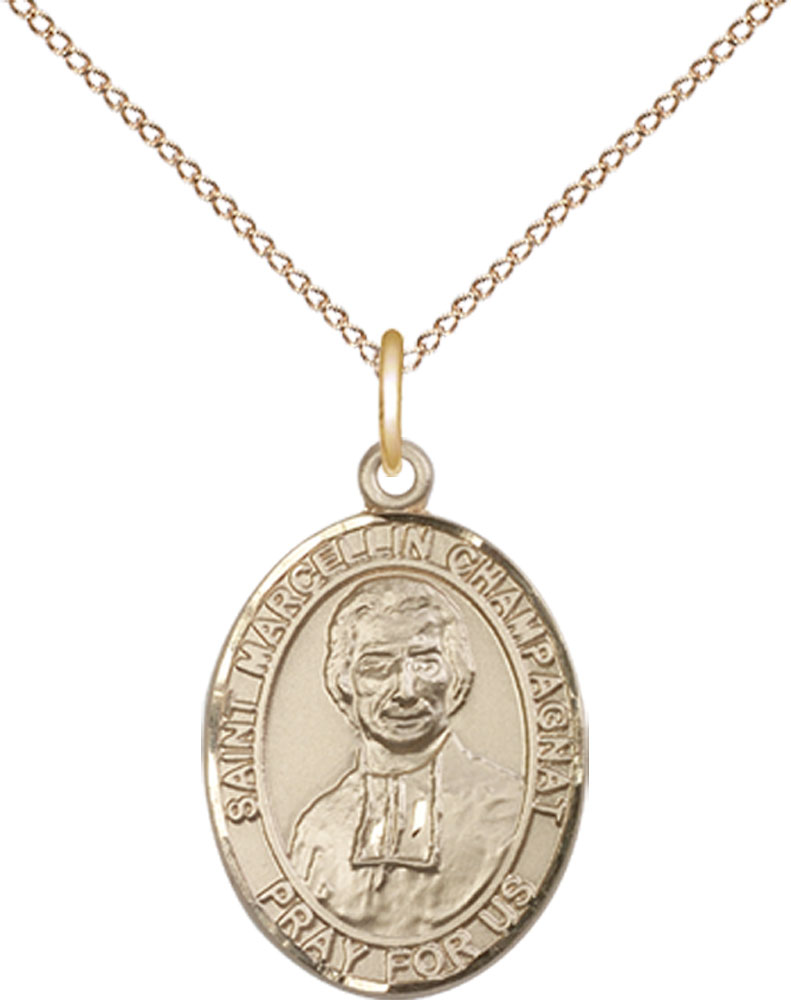 14kt Gold Filled Saint Marcellin Champagnat Pendant on a 18 inch Gold Filled Light Curb chain
